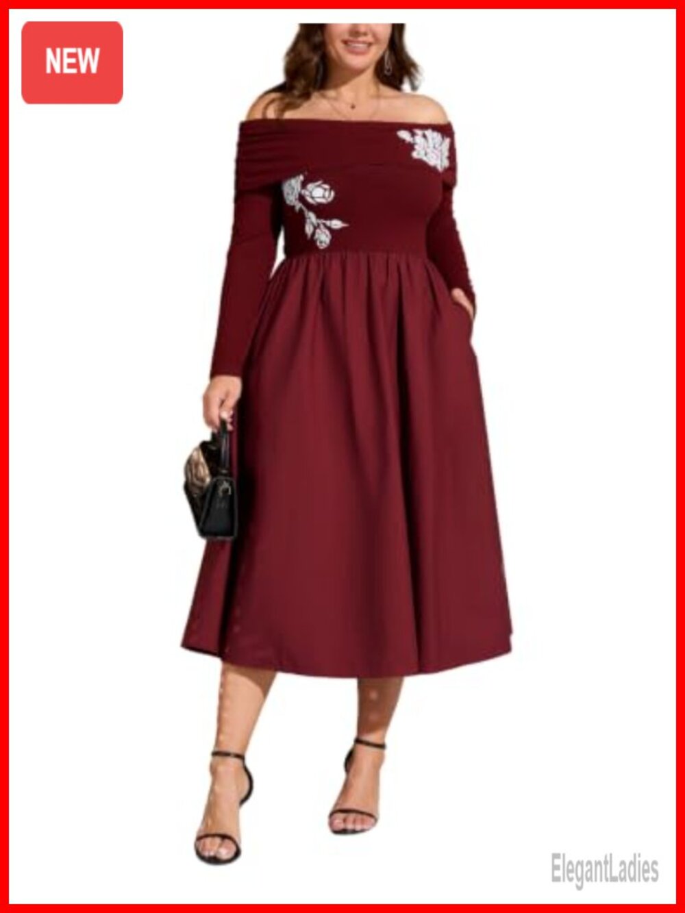 Plus Size Off The Shoulder Long Sleeve Maxi Dress with Pockets